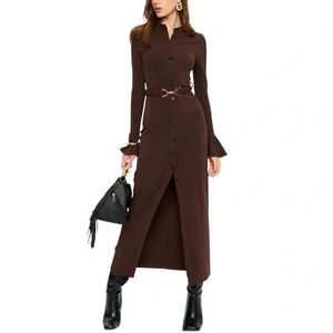 Commense Chocolate Button-Down Maxi Dress